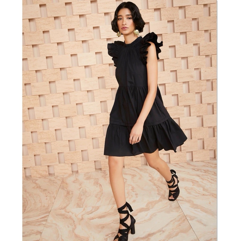 Ulla Johnson Eden Dress Size 4 Noir Black Ruffle Tiered NWT Weekend Party Event